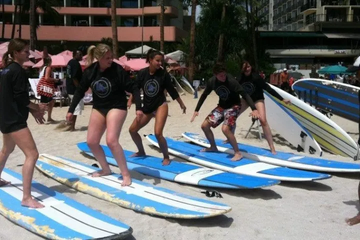 a group of people on a beach